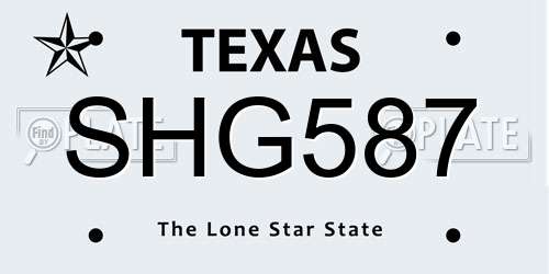 SHG587 Texas License Plate