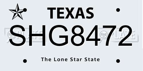 SHG8472 Texas License Plate
