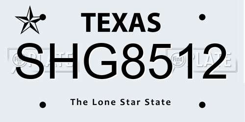 SHG8512 Texas License Plate