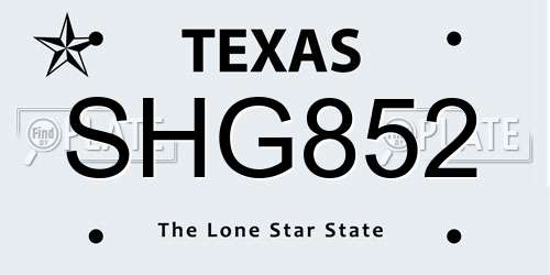 SHG852 Texas License Plate