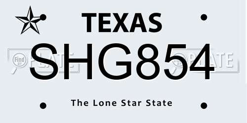 SHG854 Texas License Plate