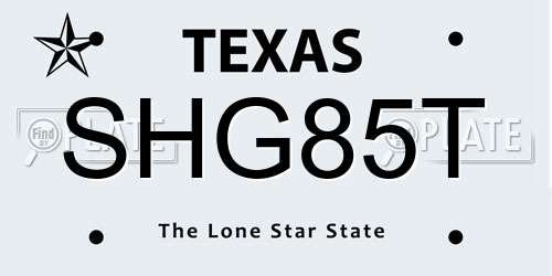 SHG85T Texas License Plate