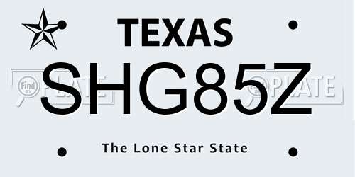 SHG85Z Texas License Plate