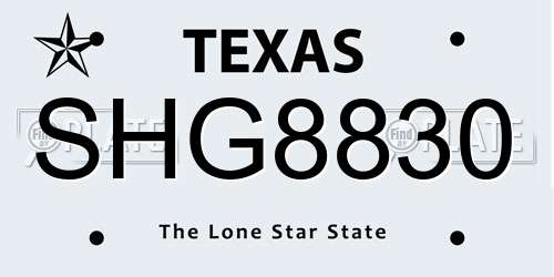 SHG8830 Texas License Plate
