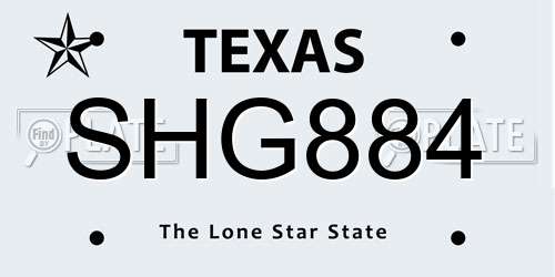 SHG884 Texas License Plate