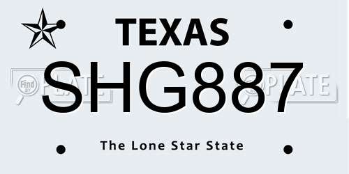 SHG887 Texas License Plate
