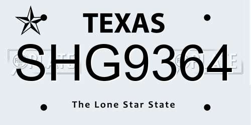 SHG9364 Texas License Plate