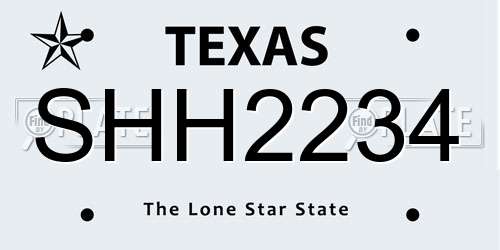 SHH2234 Texas License Plate