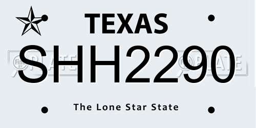 SHH2290 Texas License Plate