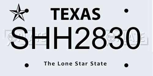 SHH2830 Texas License Plate