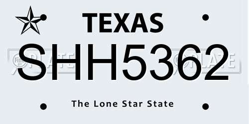 SHH5362 Texas License Plate