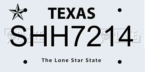 SHH7214 Texas License Plate