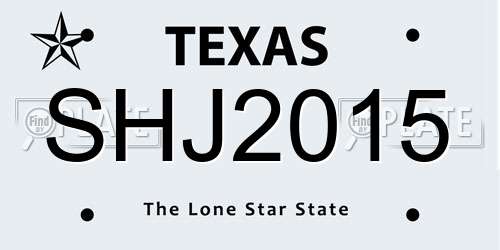 SHJ2015 Texas License Plate