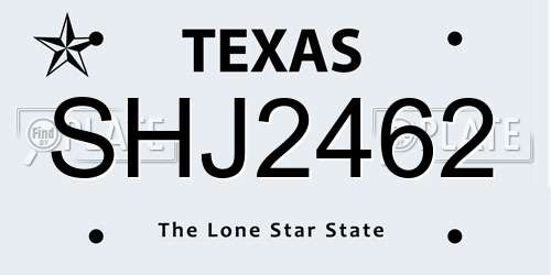 SHJ2462 Texas License Plate