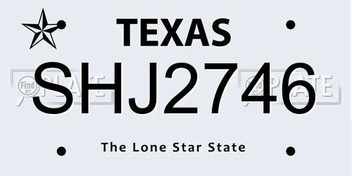 SHJ2746 Texas License Plate