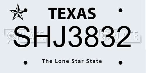 SHJ3832 Texas License Plate