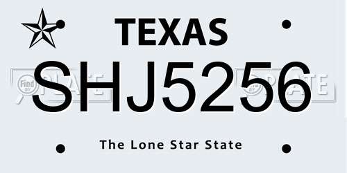 SHJ5256 Texas License Plate