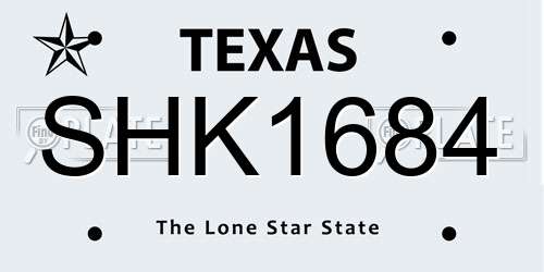 SHK1684 Texas License Plate