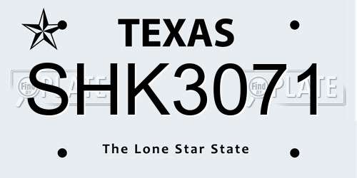 SHK3071 Texas License Plate