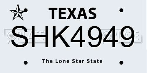 SHK4949 Texas License Plate