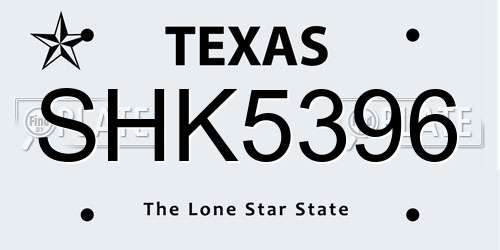 SHK5396 Texas License Plate