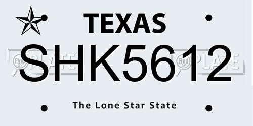 SHK5612 Texas License Plate