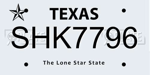 SHK7796 Texas License Plate