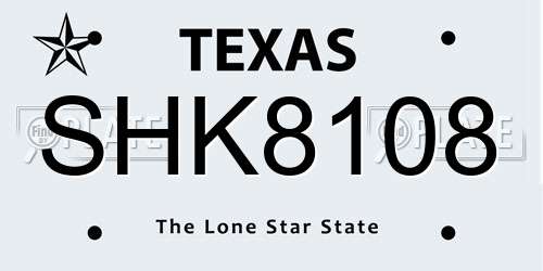 SHK8108 Texas License Plate