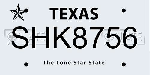 SHK8756 Texas License Plate