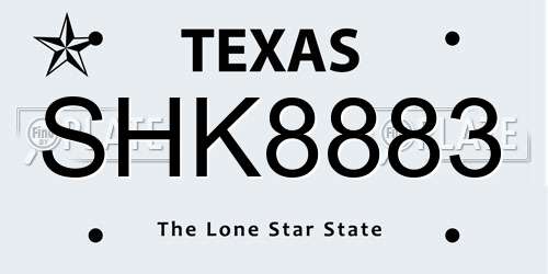 SHK8883 Texas License Plate