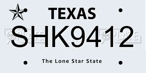 SHK9412 Texas License Plate
