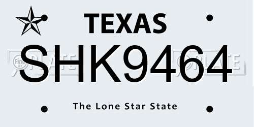 SHK9464 Texas License Plate