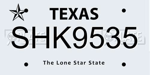 SHK9535 Texas License Plate