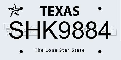 SHK9884 Texas License Plate