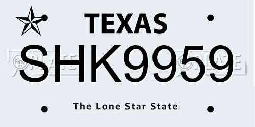 SHK9959 Texas License Plate