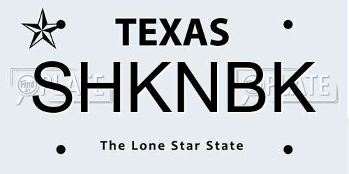 SHKNBK Texas License Plate