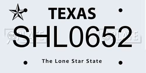 SHL0652 Texas License Plate