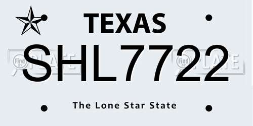 SHL7722 Texas License Plate