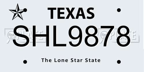 SHL9878 Texas License Plate
