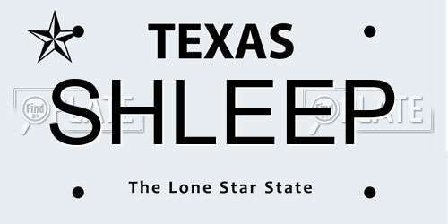 SHLEEP Texas License Plate
