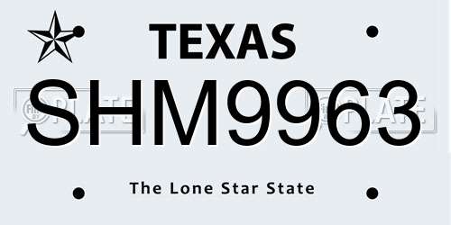 SHM9963 Texas License Plate