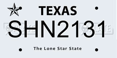 SHN2131 Texas License Plate
