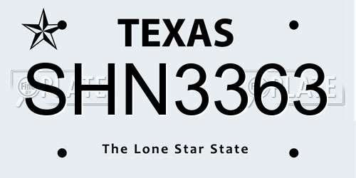 SHN3363 Texas License Plate