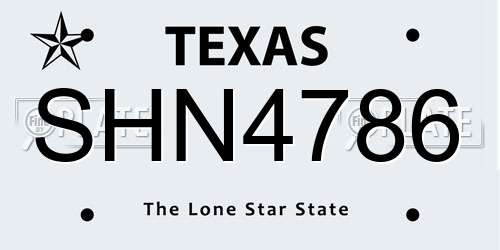 SHN4786 Texas License Plate