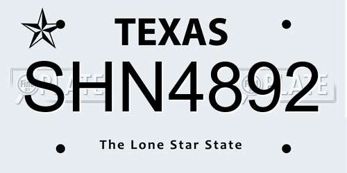 SHN4892 Texas License Plate