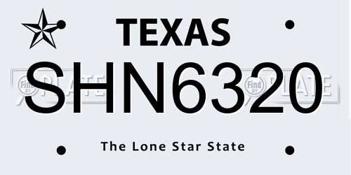 SHN6320 Texas License Plate
