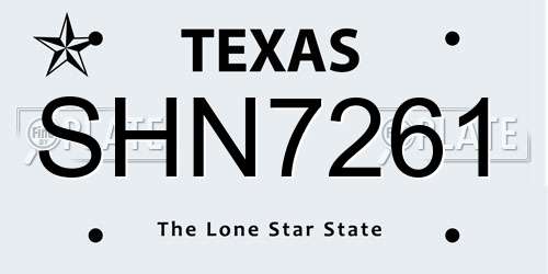 SHN7261 Texas License Plate