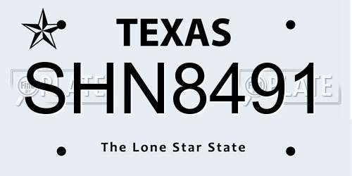 SHN8491 Texas License Plate