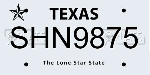 SHN9875 Texas License Plate