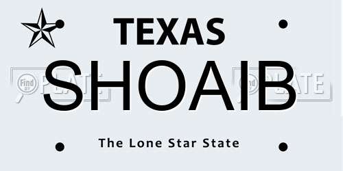 SHOAIB Texas License Plate